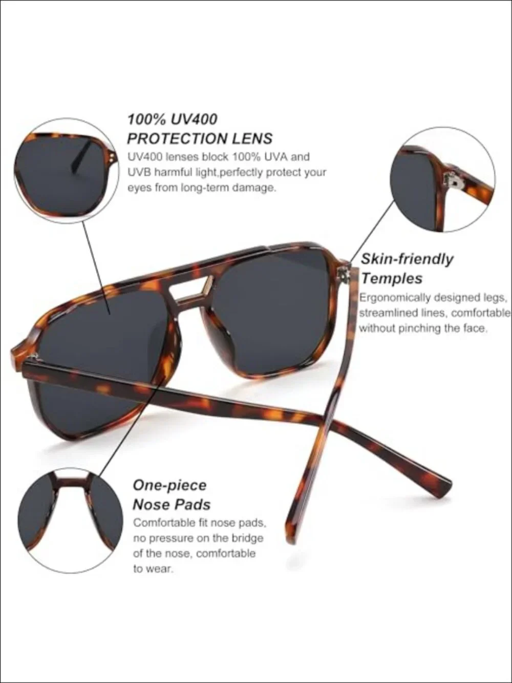 Retro Square Aviator Sunglasses UV400 Protection Full Frame